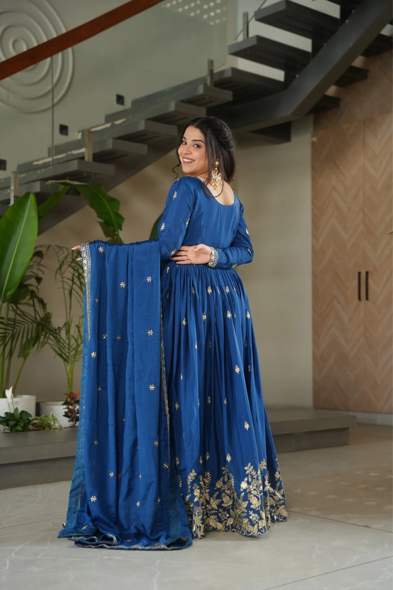 Wedding Designer Embroidered Zari Sequins Work Gown - Image 24