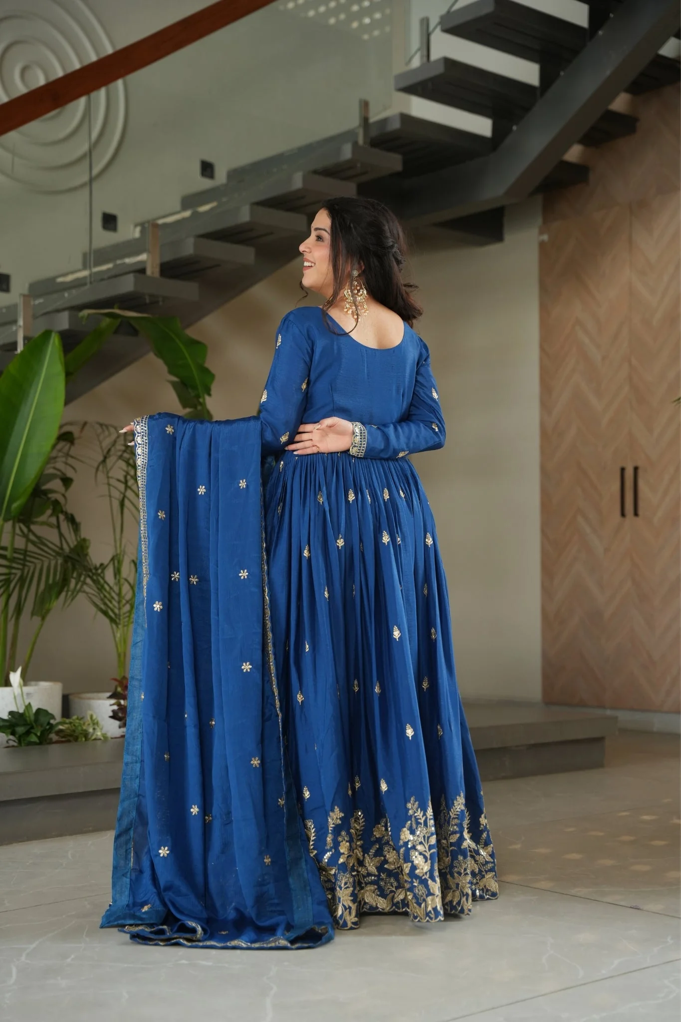 Wedding Designer Embroidered Zari Sequins Work Gown - Image 25