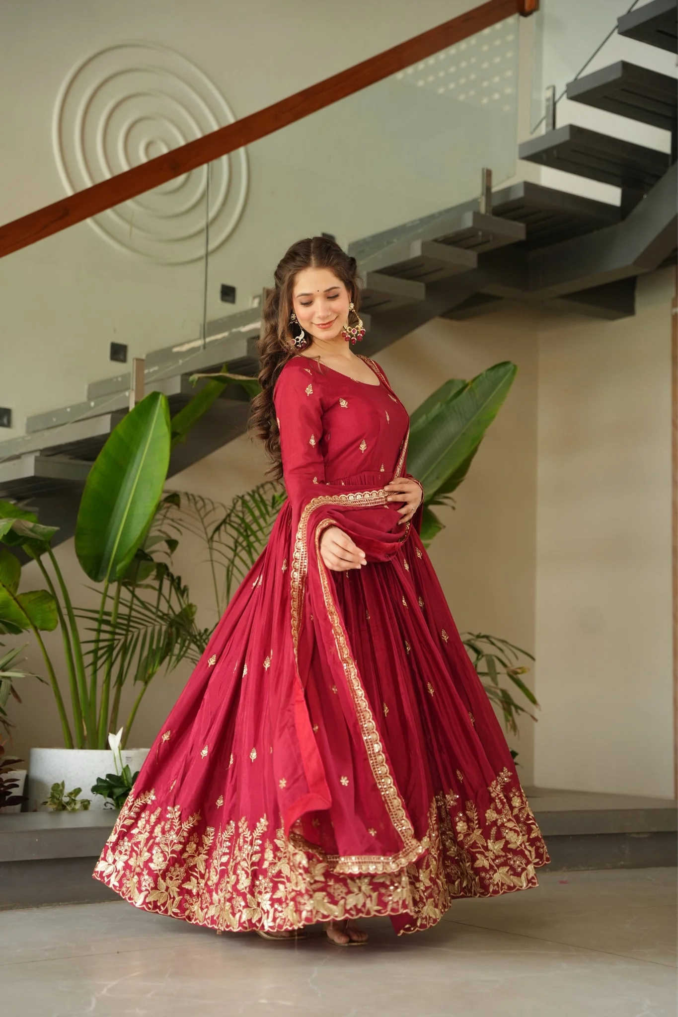 Wedding Designer Embroidered Zari Sequins Work Gown - Image 8