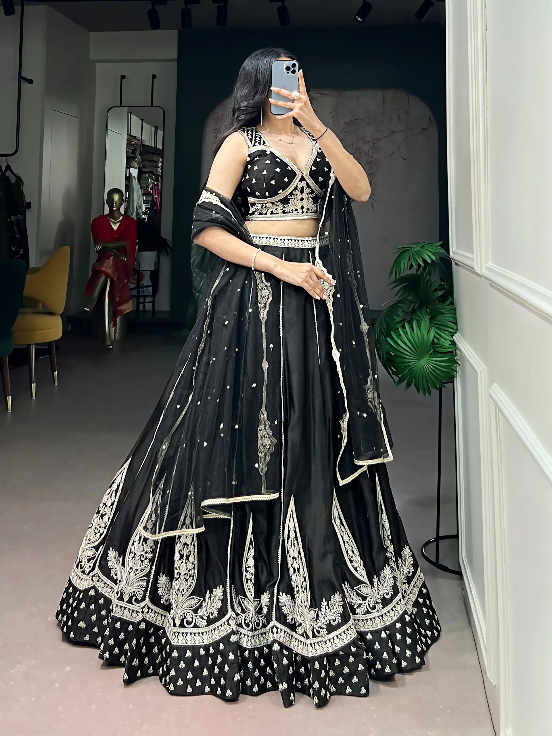 Wedding Special Black Naysha Silk Sequins Work Lehenga Set - Image 3