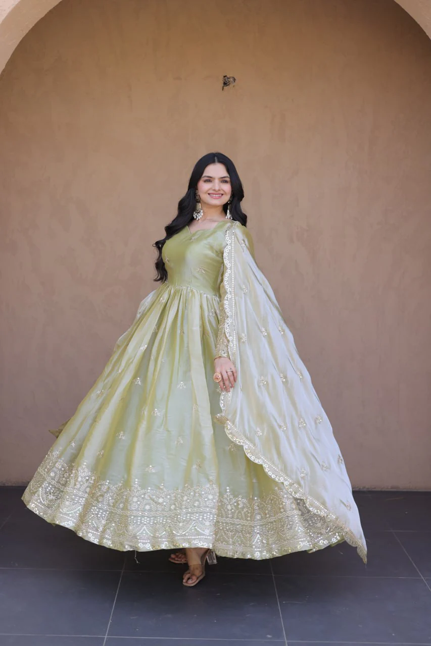 Wedding Special Fendi Silk Heavy Sequins Work Gown Collection - Image 3