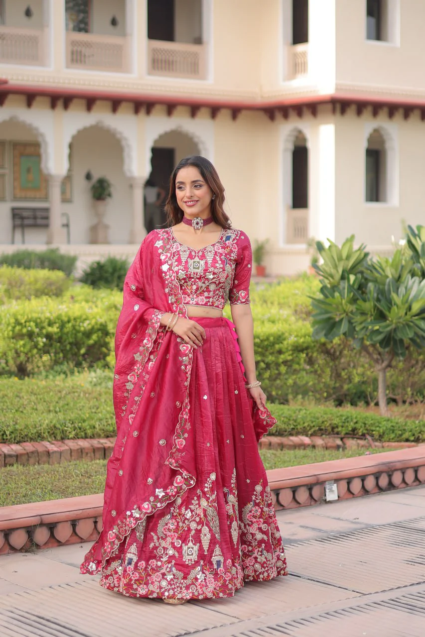 Wedding Special Gold Crush Lehenga Choli Set With Dupatta