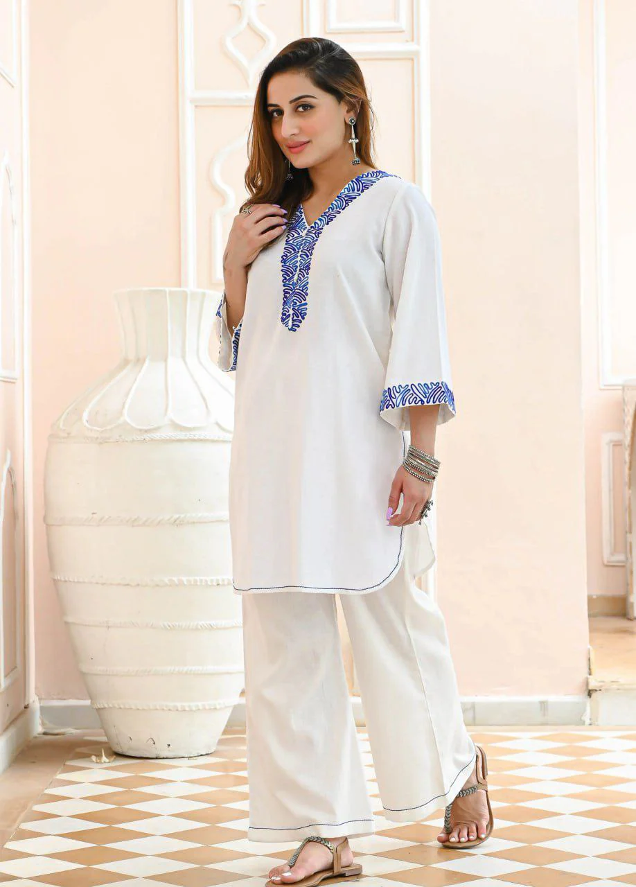White Cotton Top And Palazzo Co Ord Set - Image 2