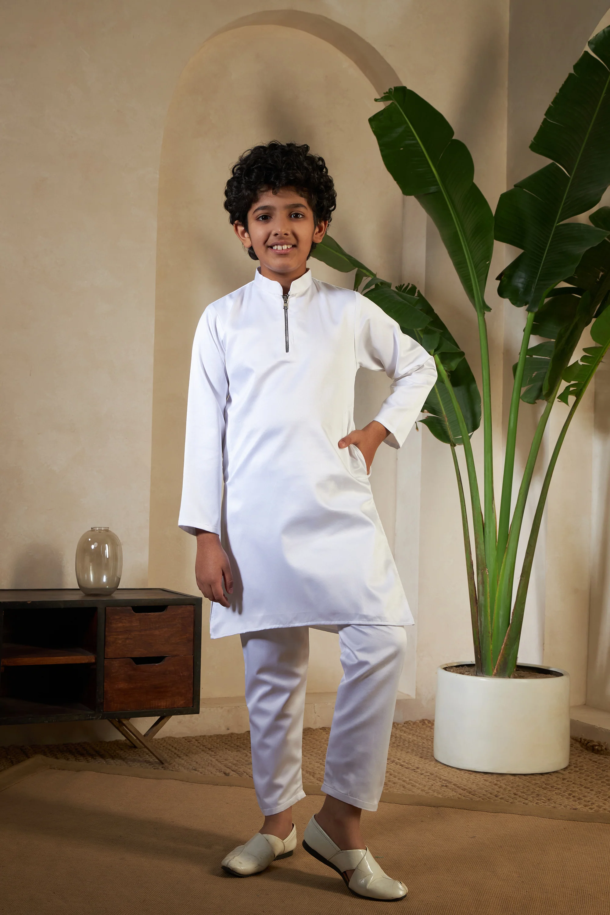 White Embroidered Carnival Kurta-Jacket Set for Boys - Image 8