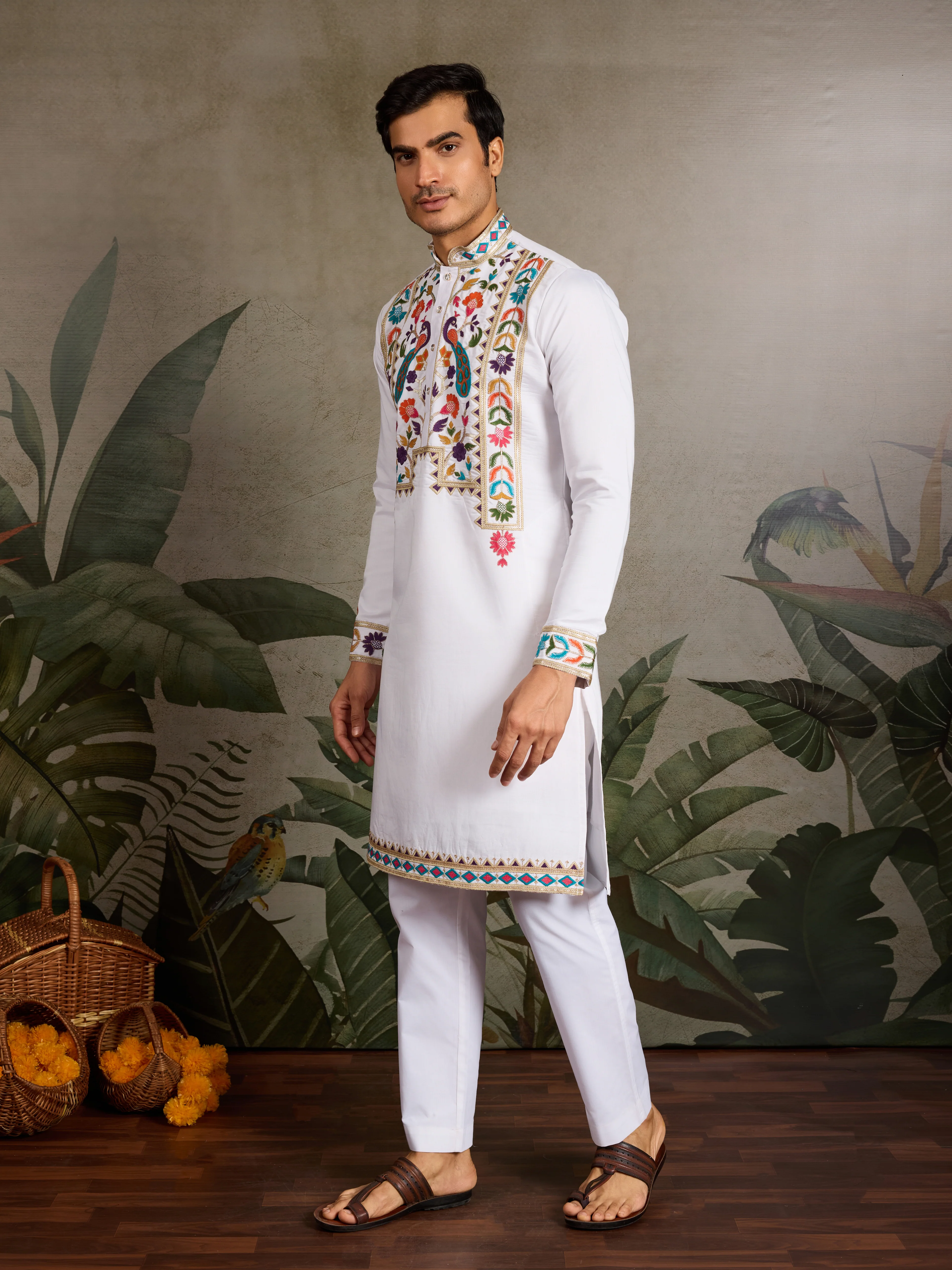 White Embroidered Mens Kurta for Special Events - Image 5