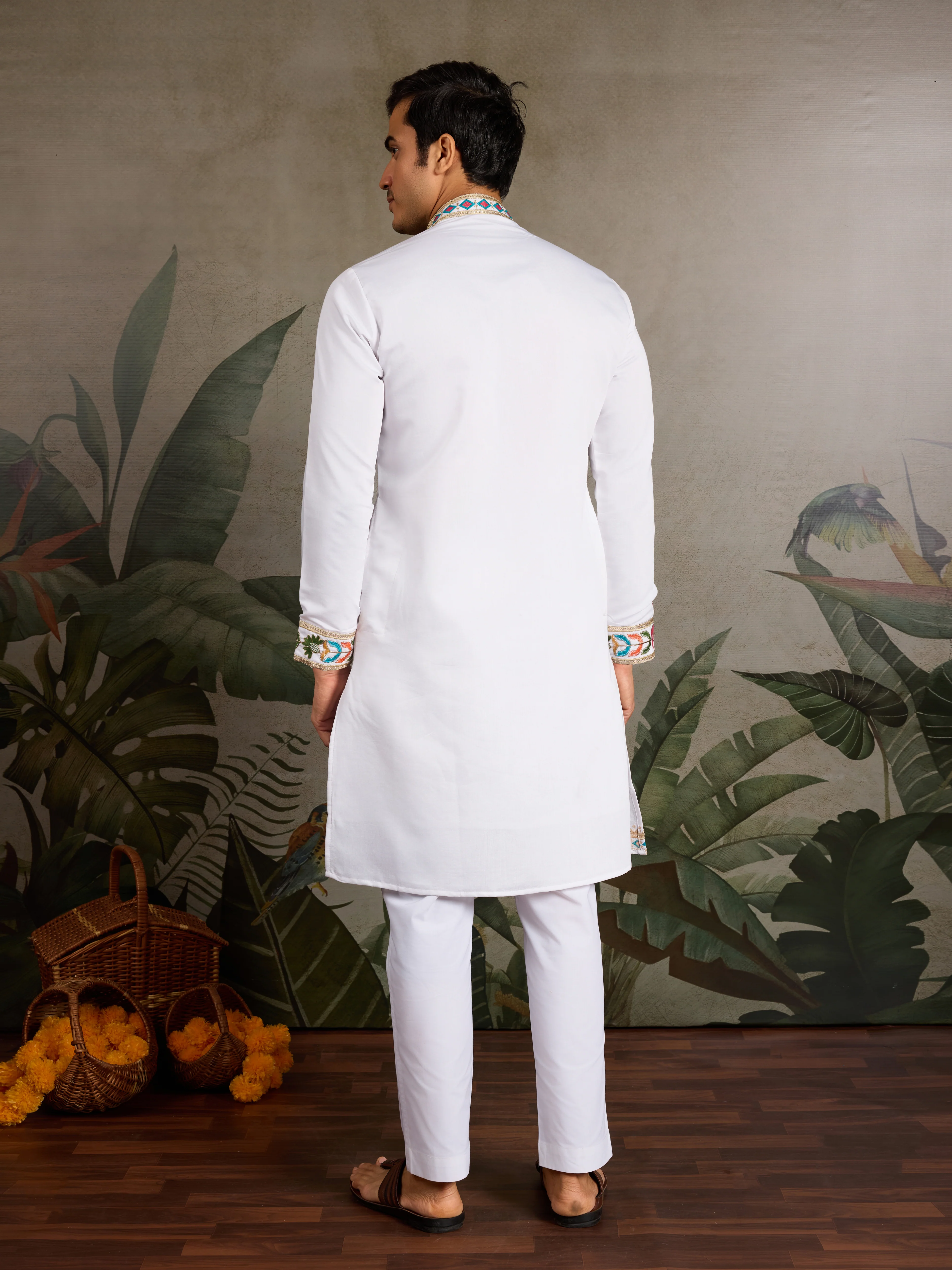 White Embroidered Mens Kurta for Special Events - Image 6