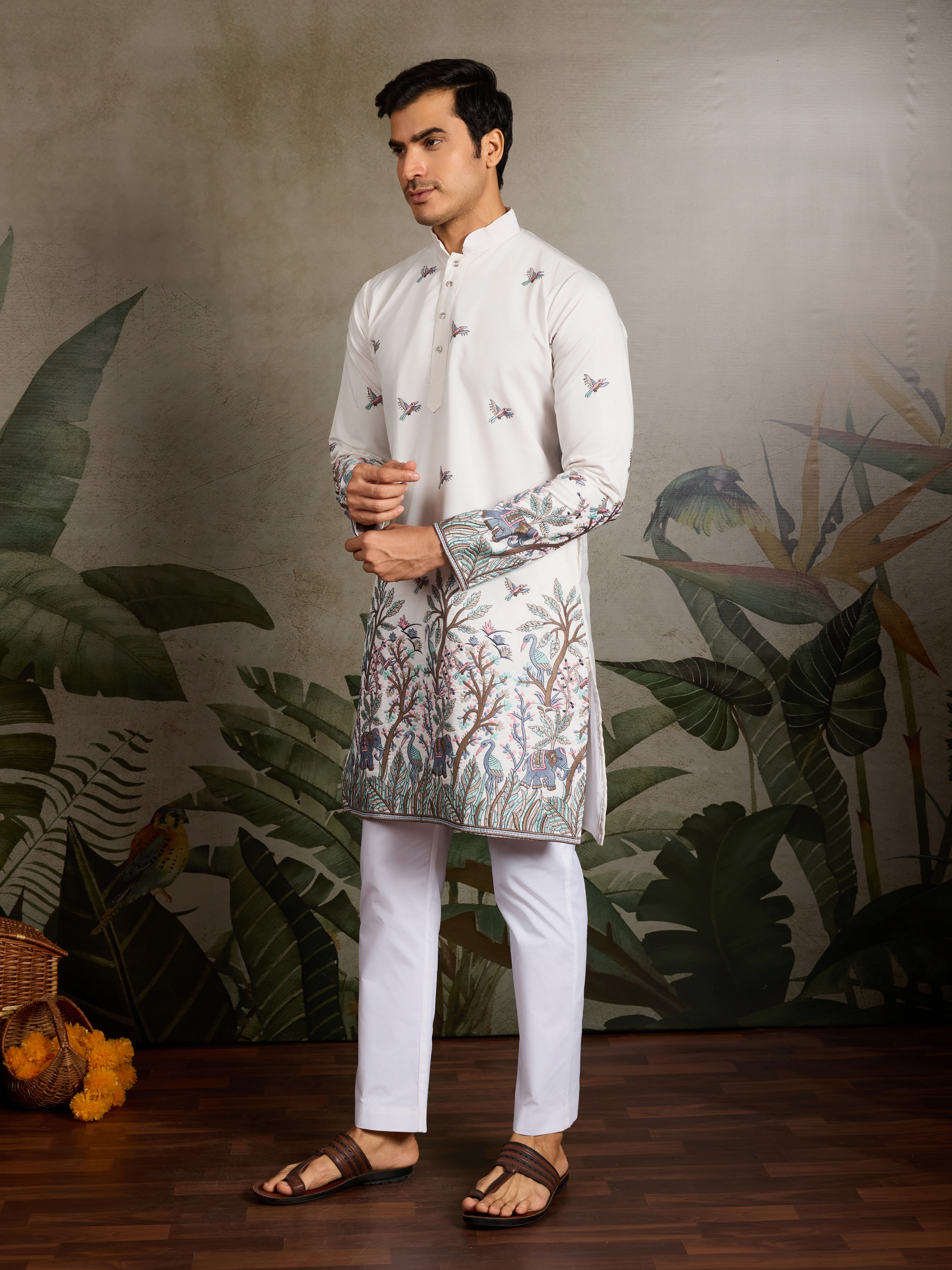 White Embroidered Work Kurta for Groom Wedding Look - Image 5