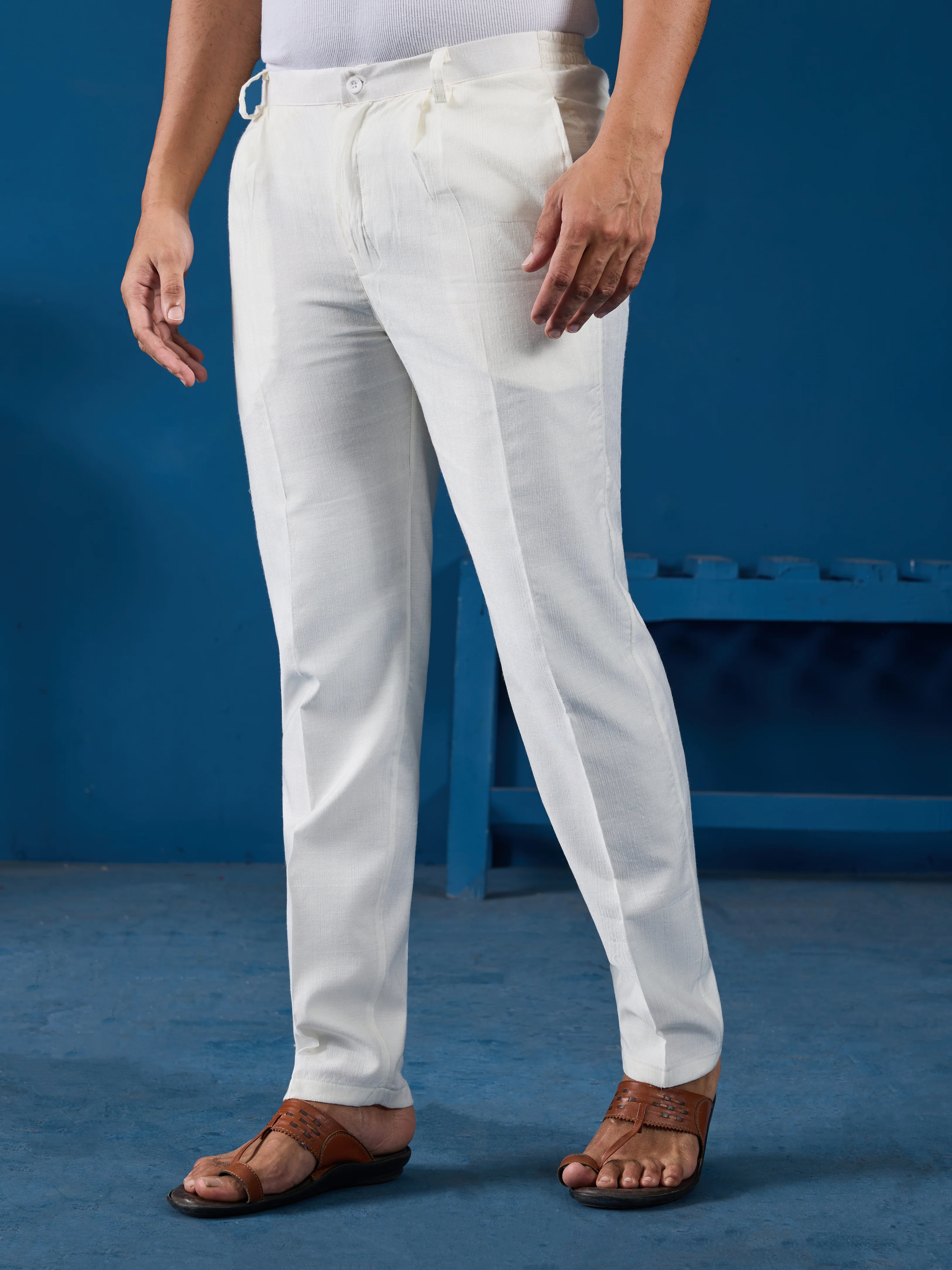 White Real Mirror Work Kurta Pant Set for Mens Wear - Image 9