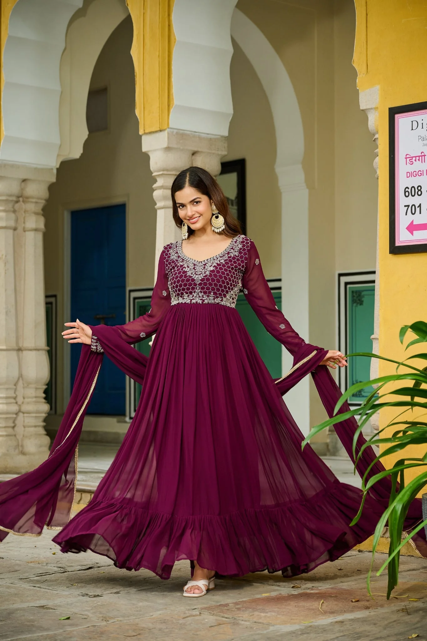 Wine Bloom Elegance The Royal Beaded Designer Gown - Image 5