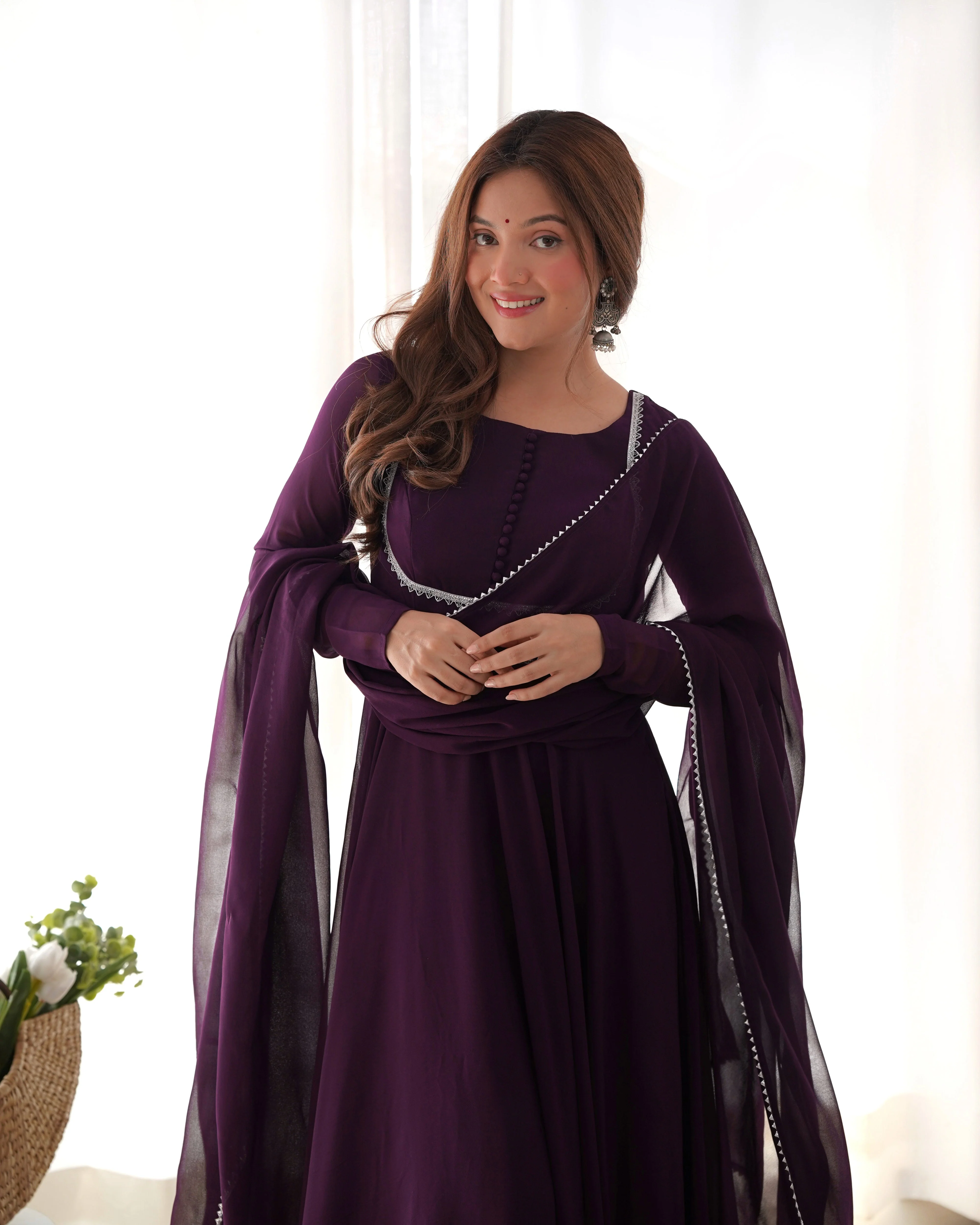 Wine Color Georgette Three Piece Anarkali Suit - Image 10
