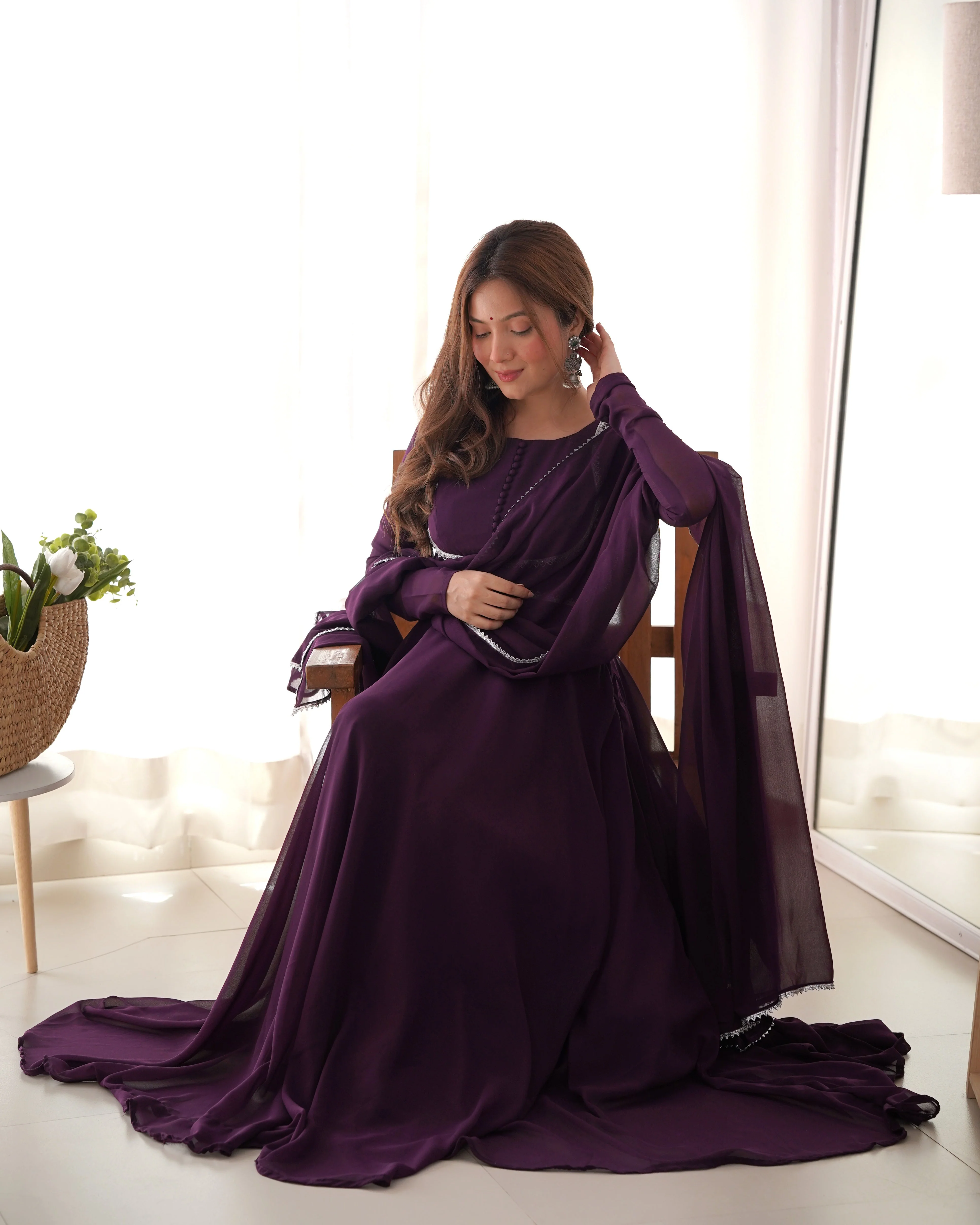 Wine Color Georgette Three Piece Anarkali Suit - Image 11