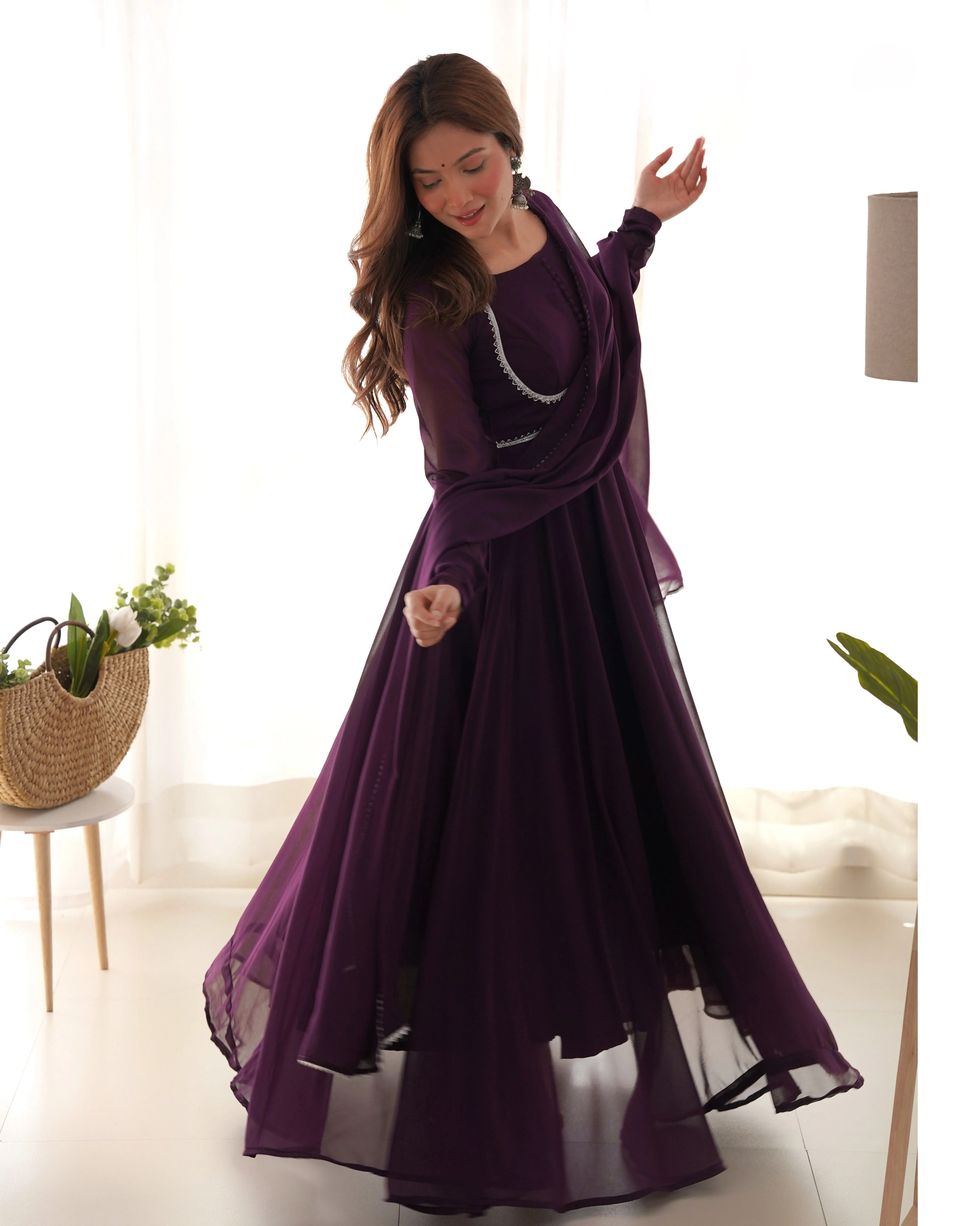 Wine Color Georgette Three Piece Anarkali Suit - Image 4