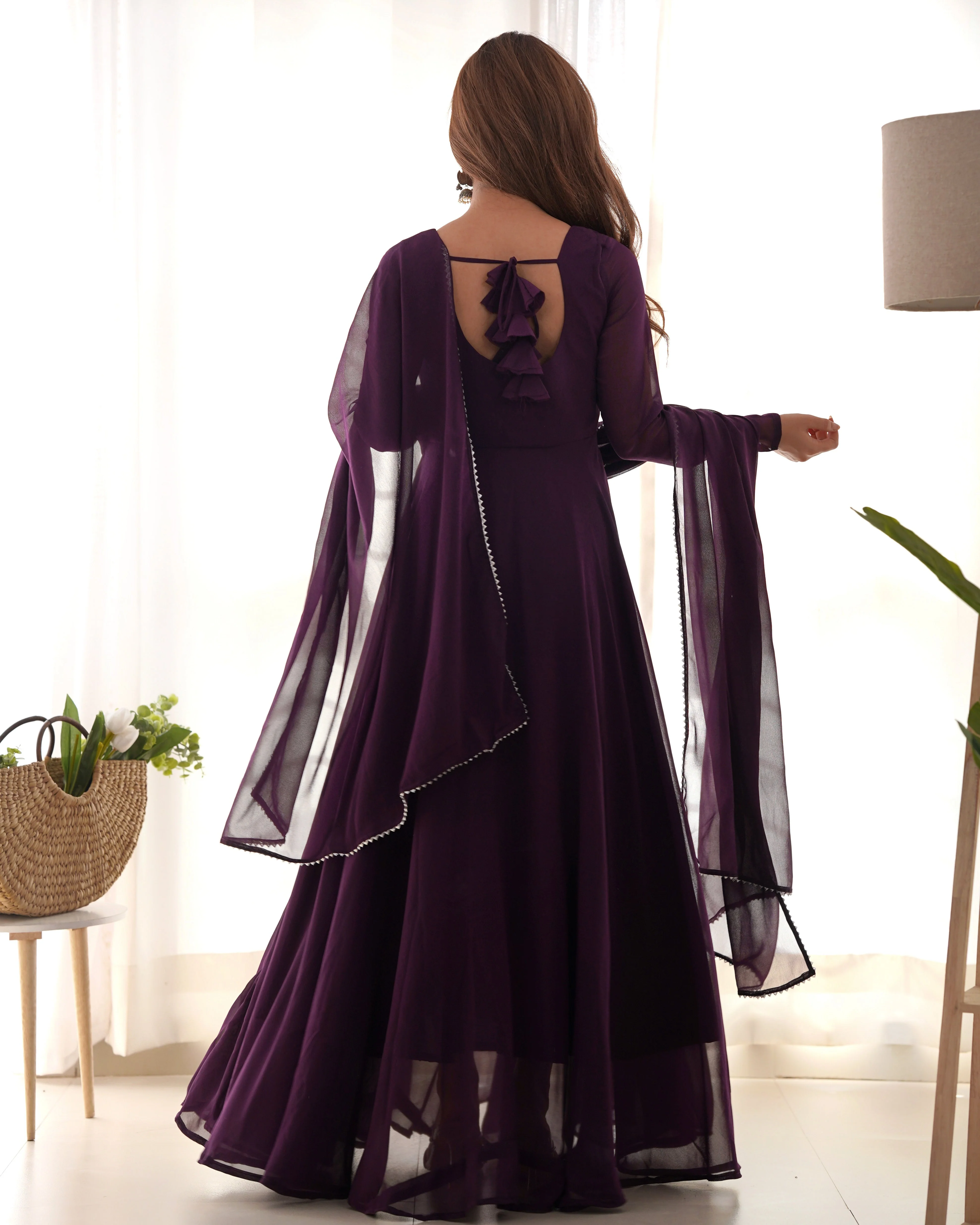 Wine Color Georgette Three Piece Anarkali Suit - Image 5