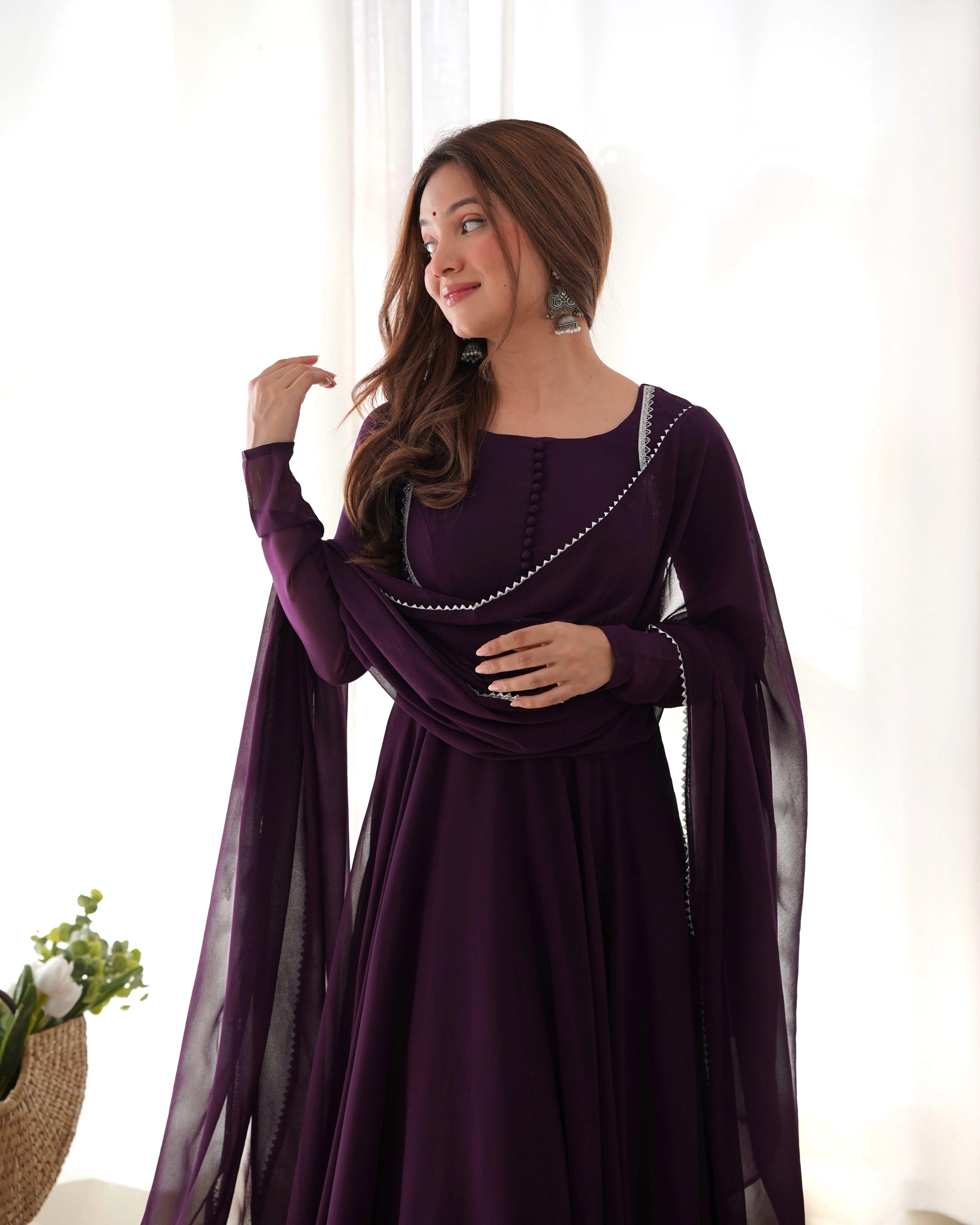 Wine Color Georgette Three Piece Anarkali Suit - Image 7