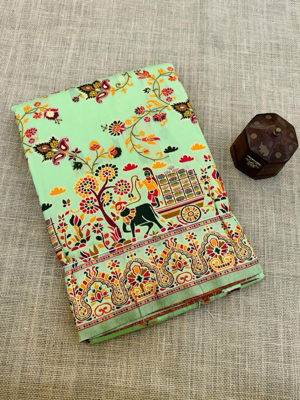 Woebegone Pista Pashmina Saree With Flattering Blouse Piece - Image 2